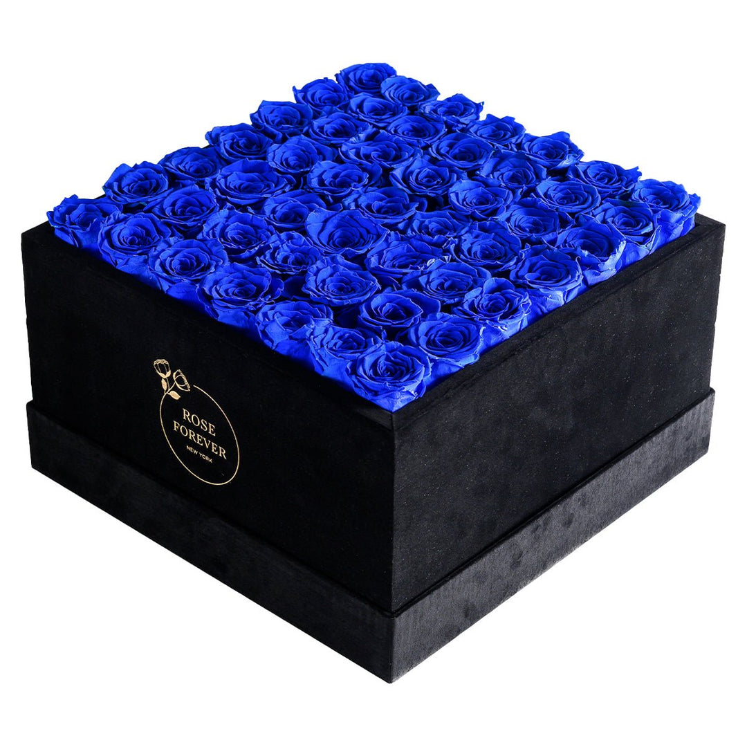 49 Royal Blue Roses - Square Velvet Box - Rose Forever