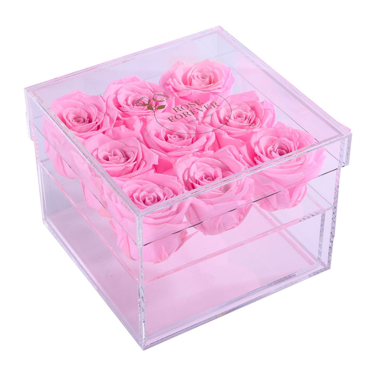 9 Pink Roses - Square Acrylic Box | Flower Delivery – Rose Forever