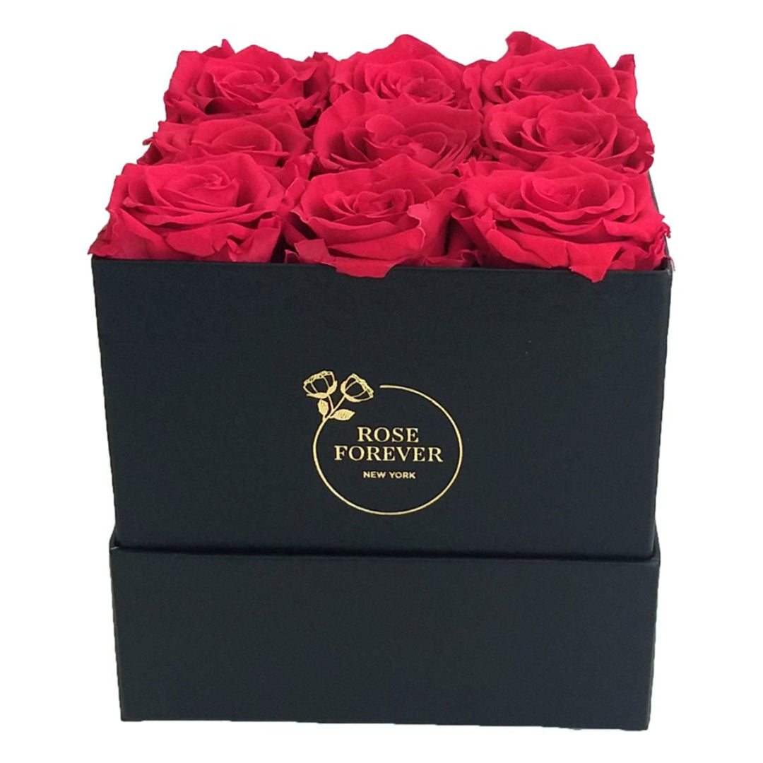 9 Red Roses from Ecuador - Square Box - Rose Forever