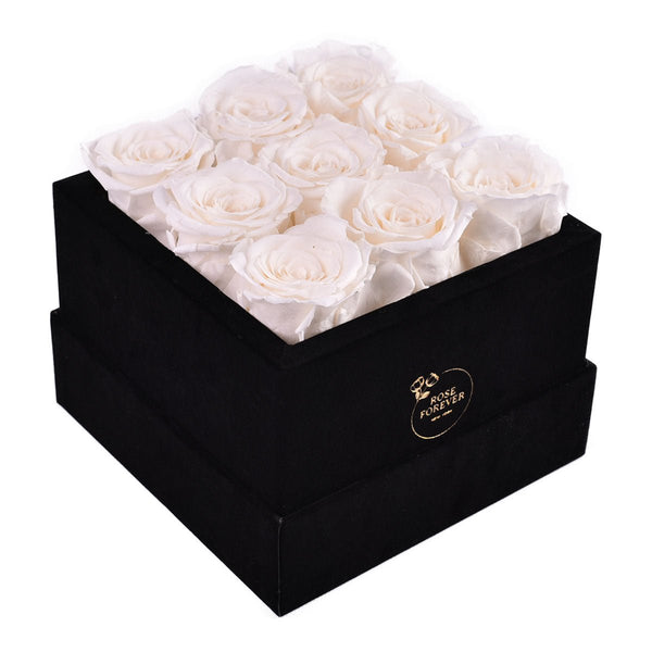 9 White Roses - Black Square Velvet Box | Flower Delivery – Rose
