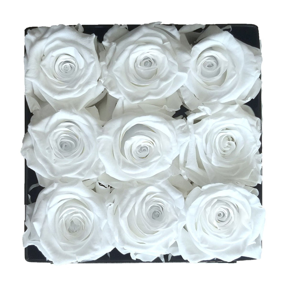 9 White Roses from Ecuador - Square Box - Rose Forever