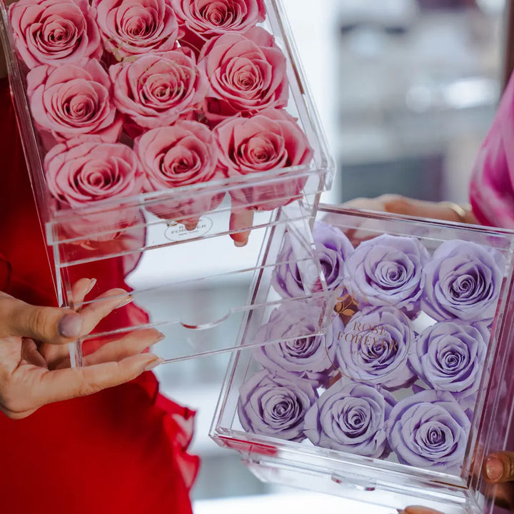 9 Pink Roses - Square Crystal Box