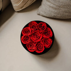9 Red Roses - Round Black Velvet Box