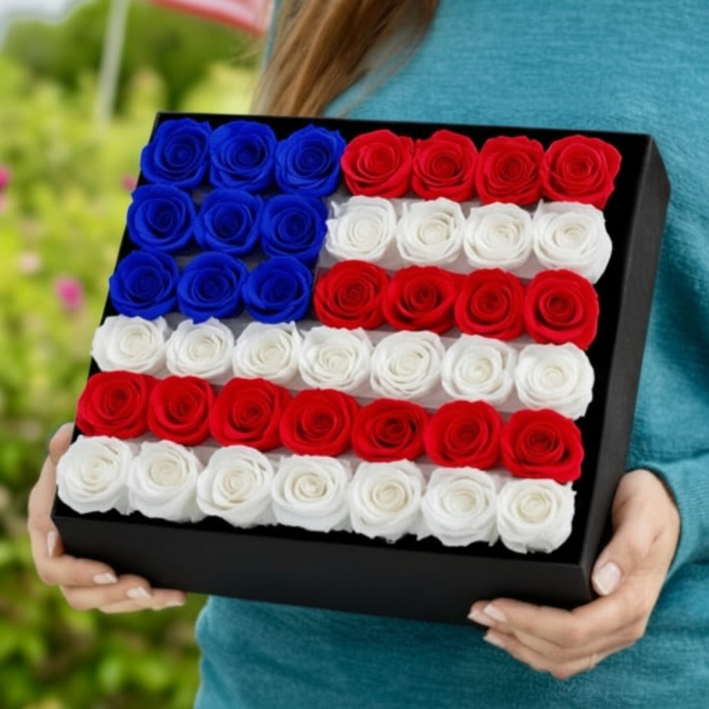 Limited edition: USA Flag Premium Roses - Rose Forever