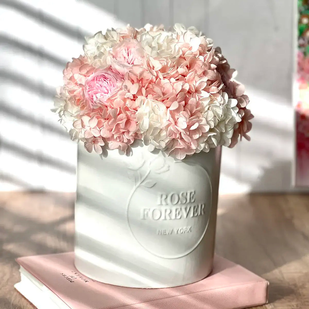 Hydrangea bouquets in a ceramic vase