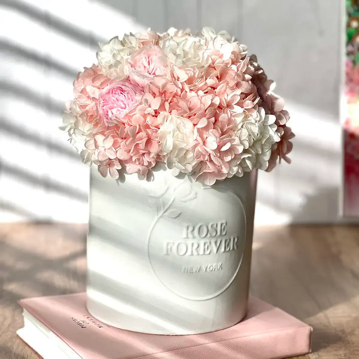 Hydrangea bouquets in a ceramic vase