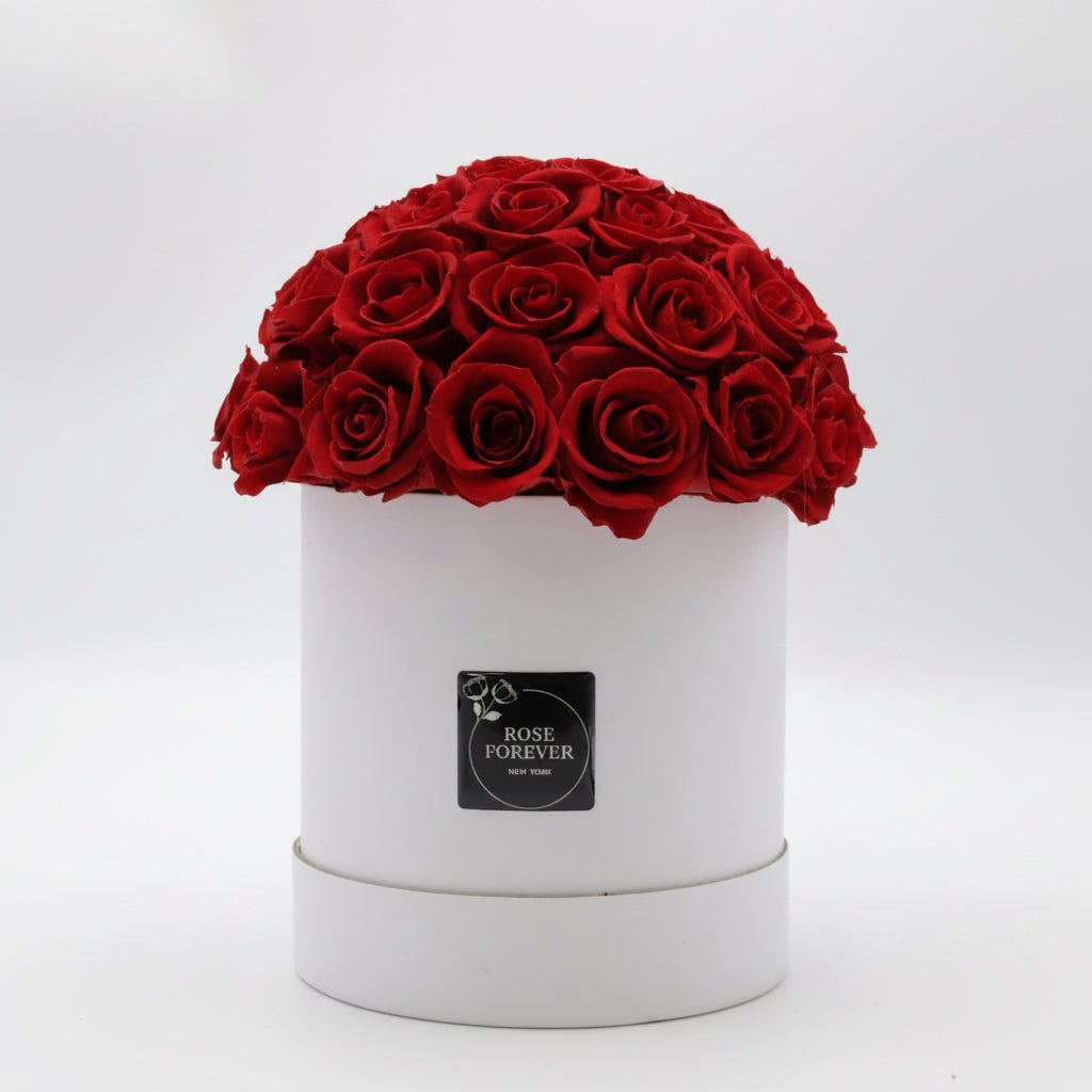 40 Red Roses - Dome Arrangement in White Hat Box
