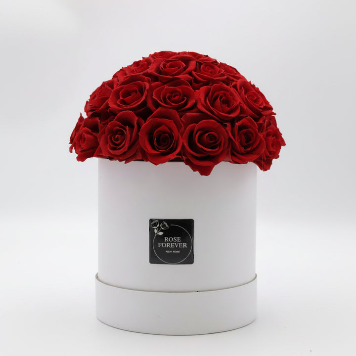 40 Red Roses - Dome Arrangement in White Hat Box