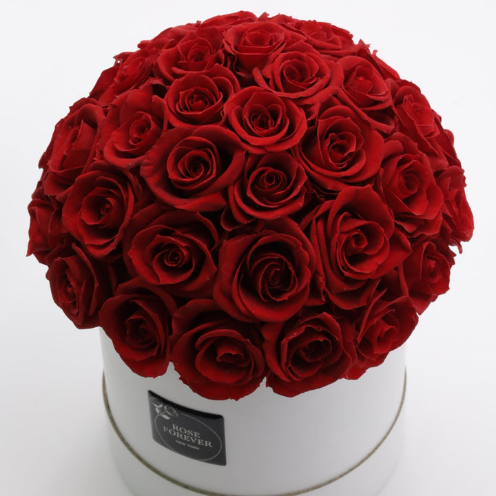 40 Red Roses - Dome Arrangement in White Hat Box
