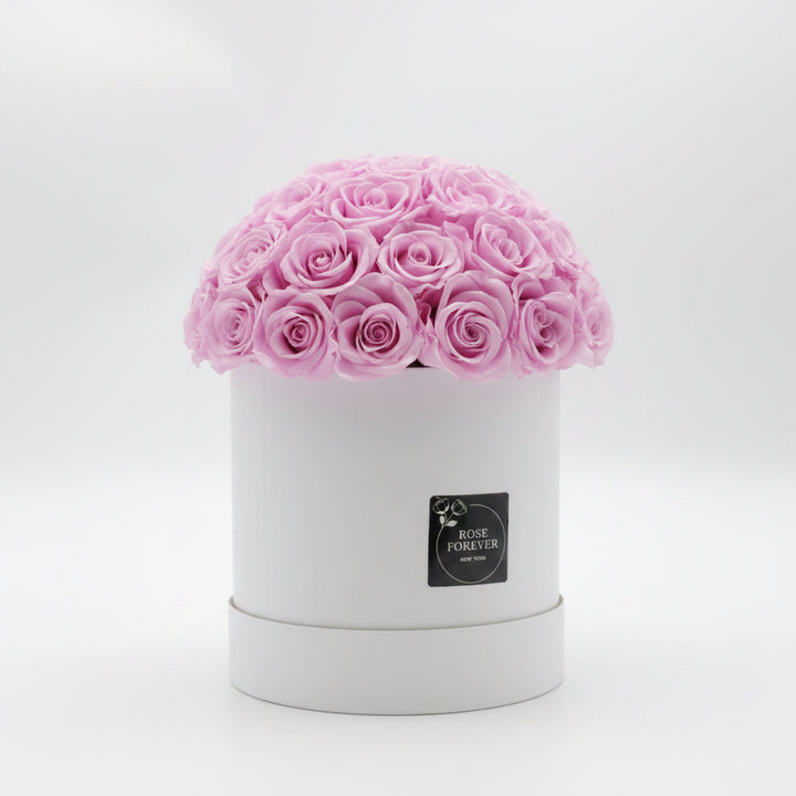 40 Pink Roses - Dome Arrangement in White Hat Box