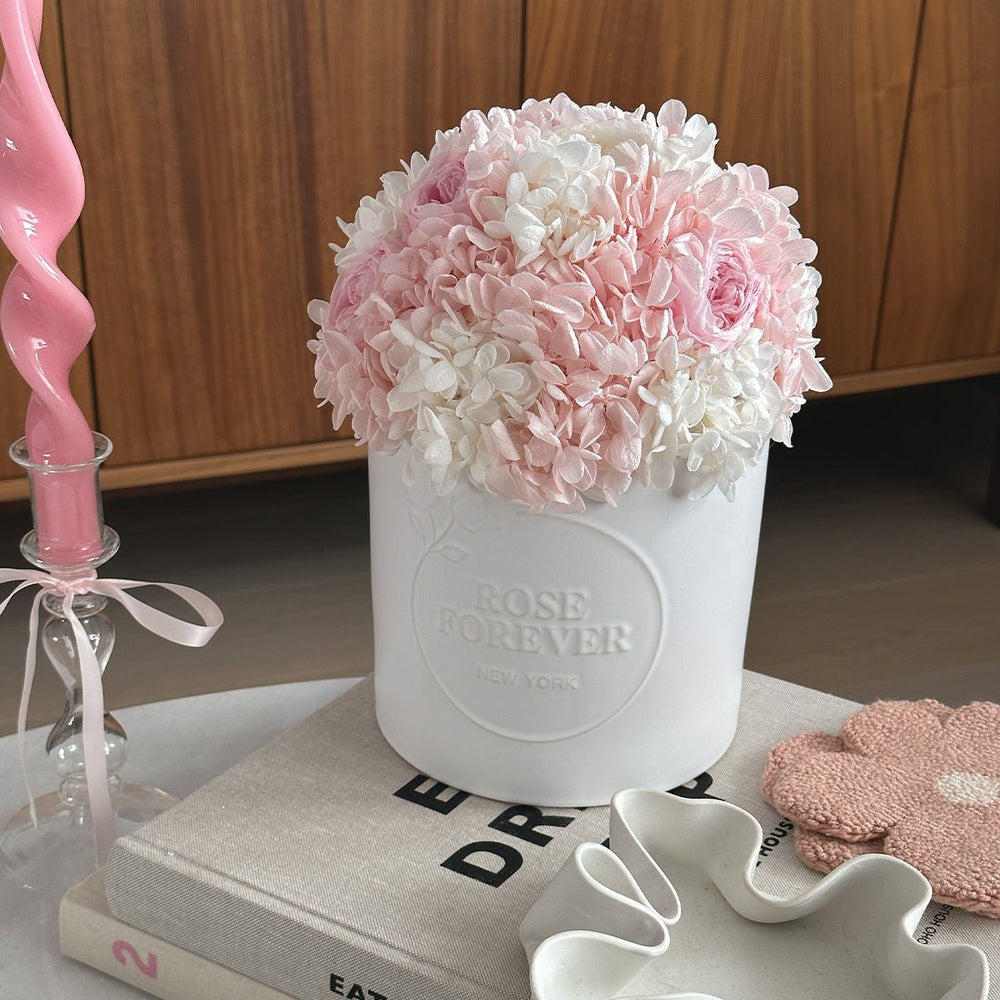 Hydrangea Bouquet - Ceramic Vase - Rose Forever